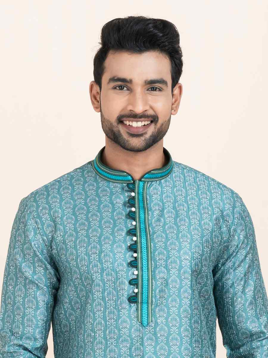 Multi Cotton Printed Festival Wedding Kurta Pyjama Men039s Wear