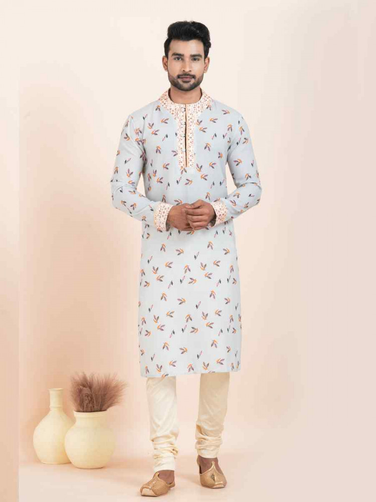Multi Cotton Printed Festival Wedding Kurta Pyjama Men&#039;s Wear