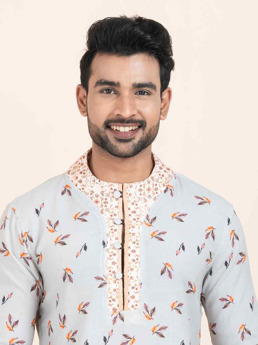 Multi Cotton Printed Festival Wedding Kurta Pyjama Men039s Wear