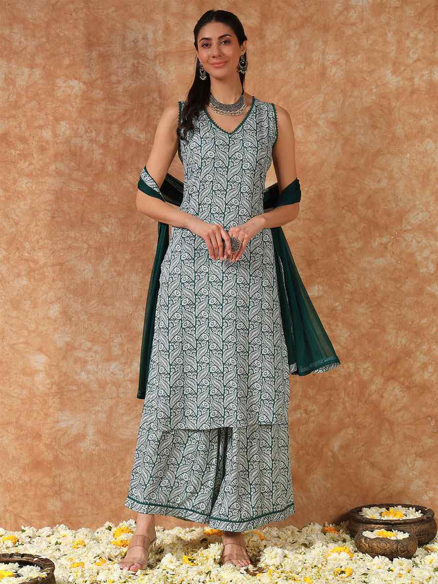Multi Cotton Printed Party Wedding Festival Casual Ready Palazzo Pant Salwar Kameez