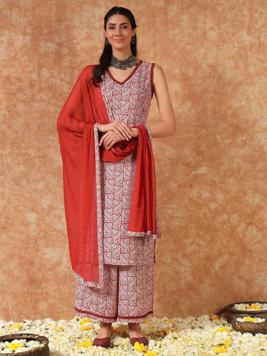 Multi Cotton Printed Party Wedding Festival Casual Ready Palazzo Pant Salwar Kameez