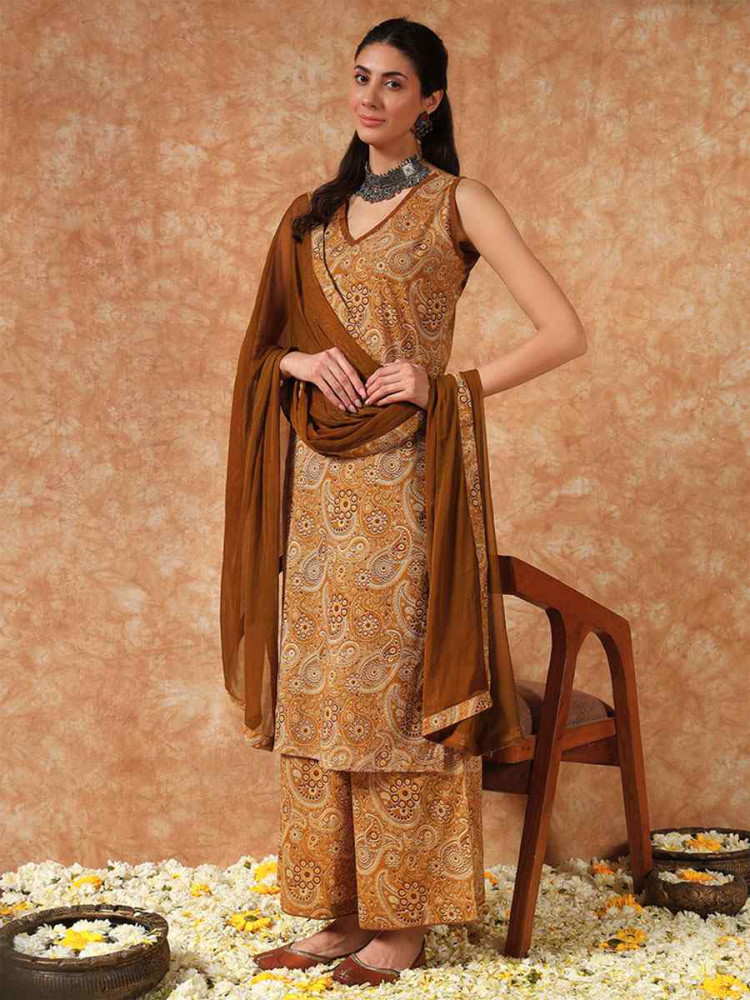 Image of Multi Cotton Printed Party Wedding Festival Casual Ready Palazzo Pant Salwar Kameez