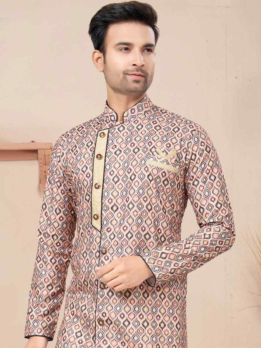 Multi Cotton Printed Wedding Festival Sherwani