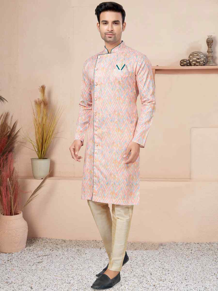 Multi Cotton Printed Wedding Festival Sherwani