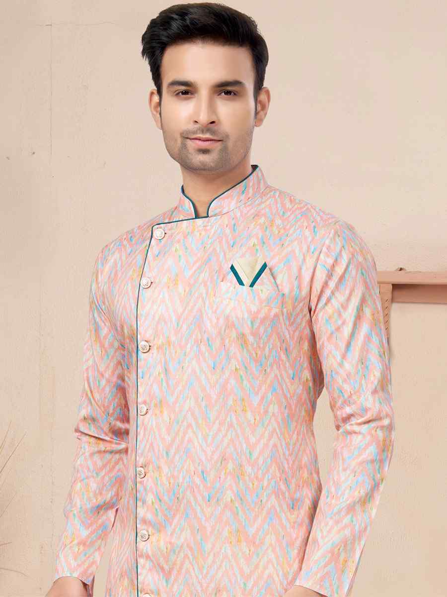 Multi Cotton Printed Wedding Festival Sherwani