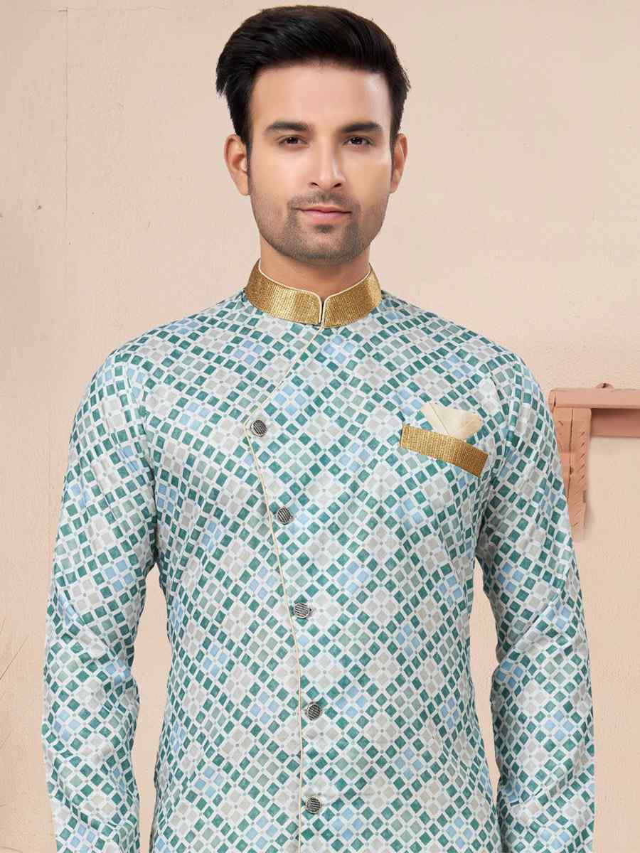 Multi Cotton Printed Wedding Festival Sherwani