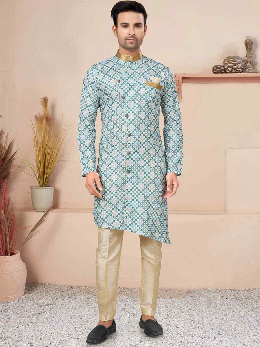 Multi Cotton Printed Wedding Festival Sherwani