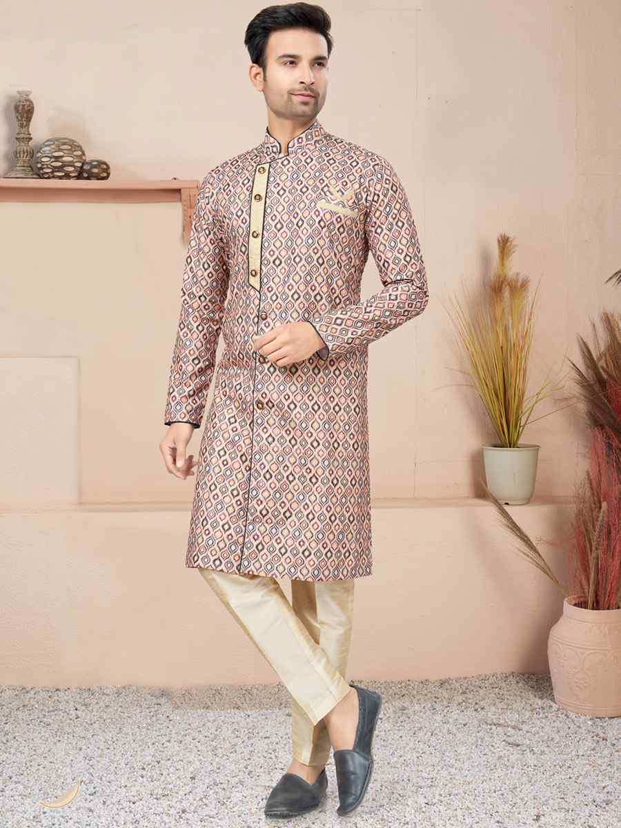 Multi Cotton Printed Wedding Festival Sherwani