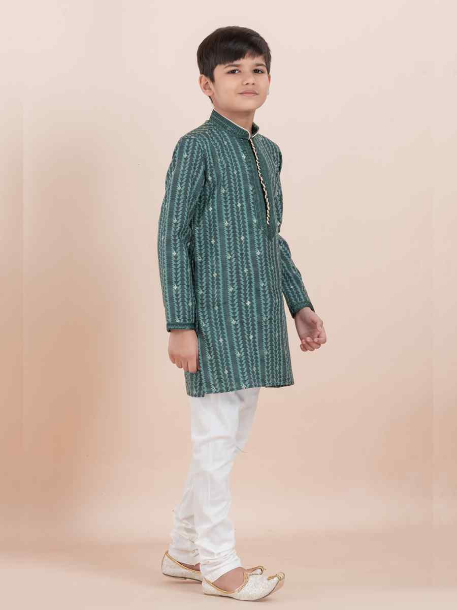 Multi Cotton Self Jacquard Embroidered Festival Traditional Kurta Pyjama Boys Wear