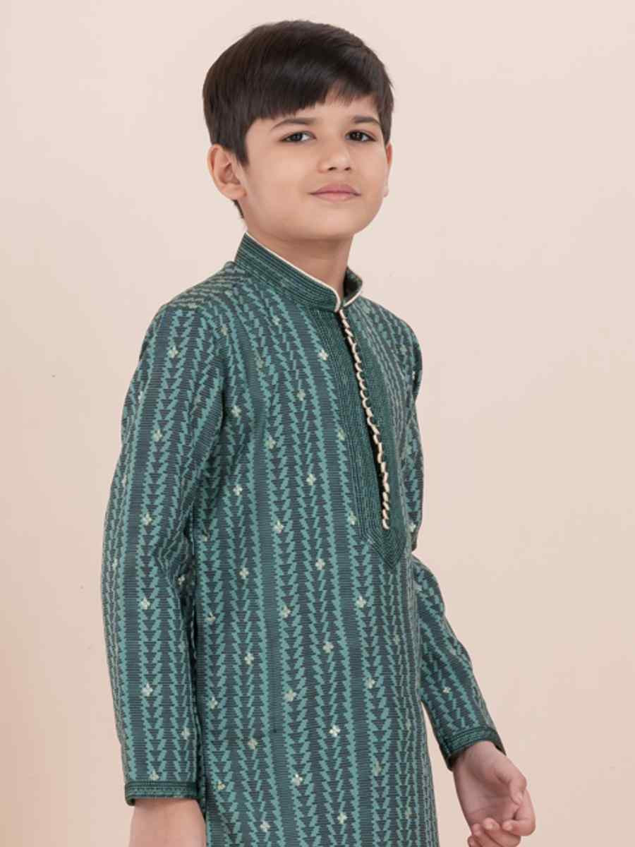 Multi Cotton Self Jacquard Embroidered Festival Traditional Kurta Pyjama Boys Wear