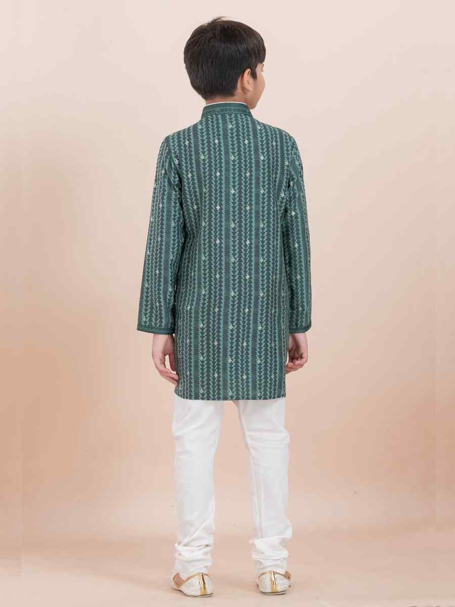 Multi Cotton Self Jacquard Embroidered Festival Traditional Kurta Pyjama Boys Wear