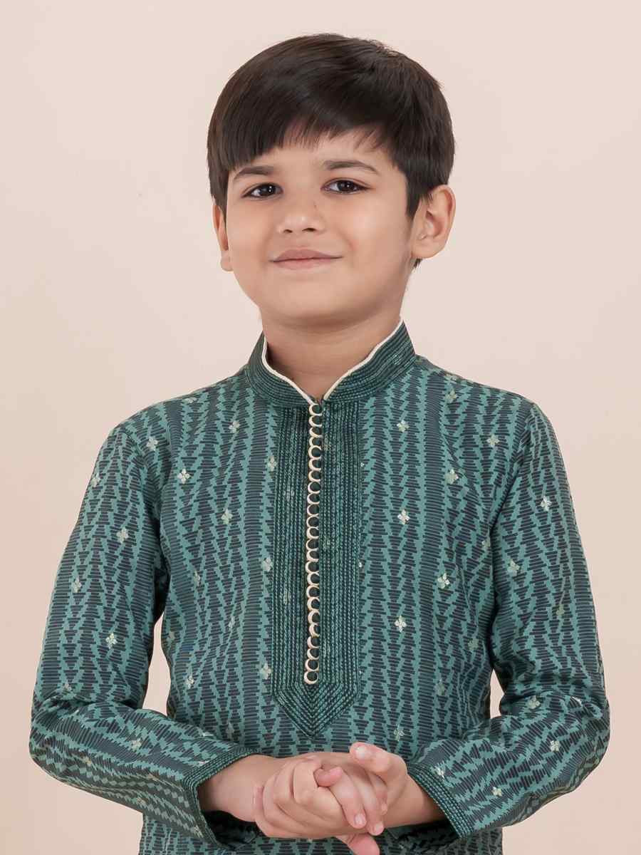 Multi Cotton Self Jacquard Embroidered Festival Traditional Kurta Pyjama Boys Wear