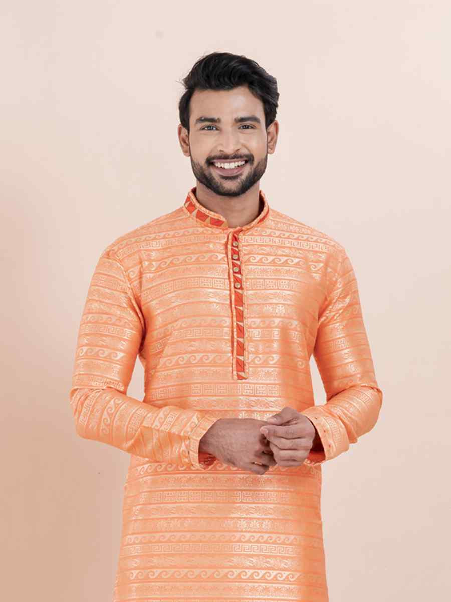 Multi Cotton Silk Jacquard Embroidered Festival Wedding Kurta Pyjama Men039s Wear