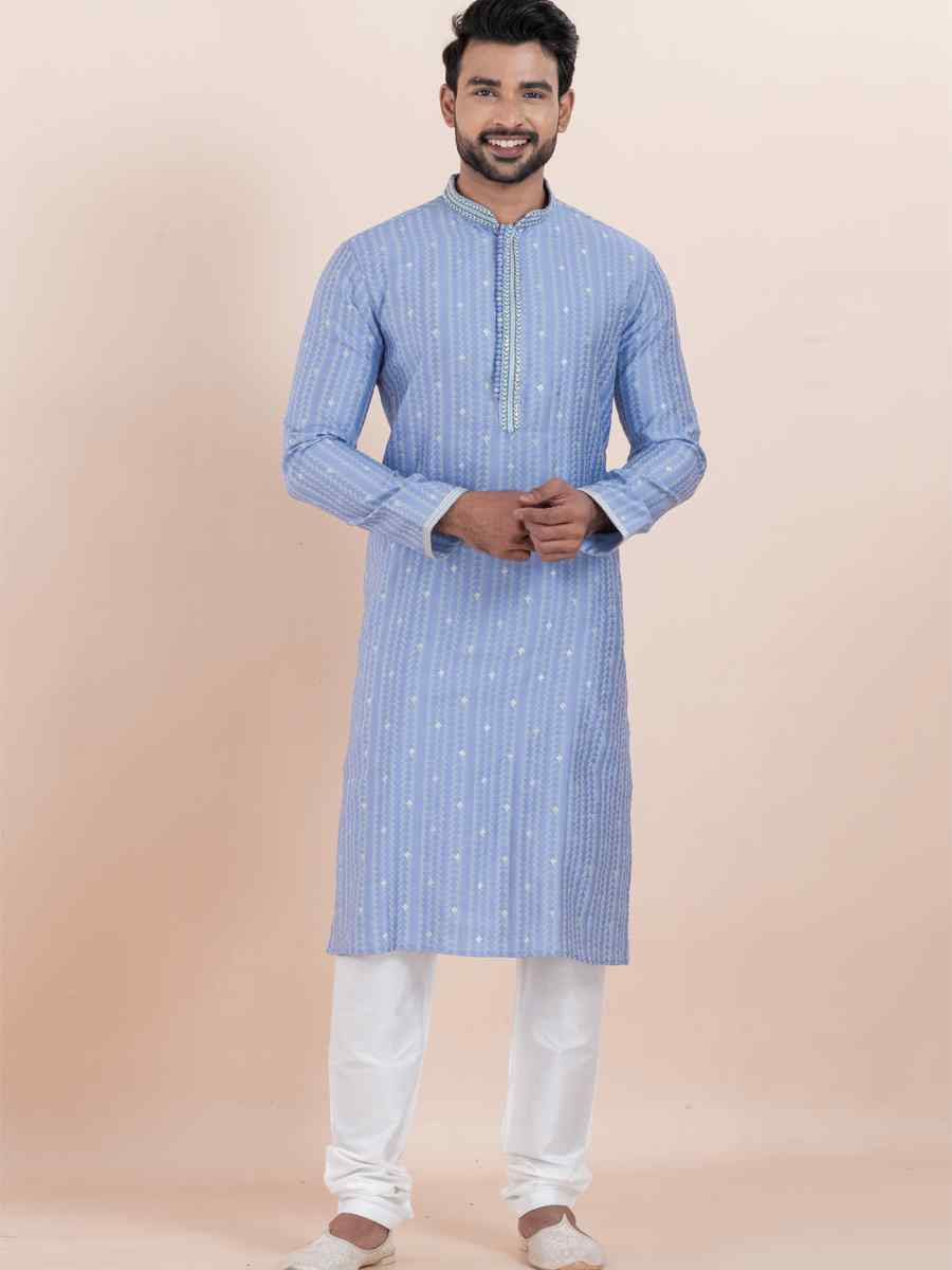 Multi Cotton Silk Jacquard Embroidered Festival Wedding Kurta Pyjama Men039s Wear