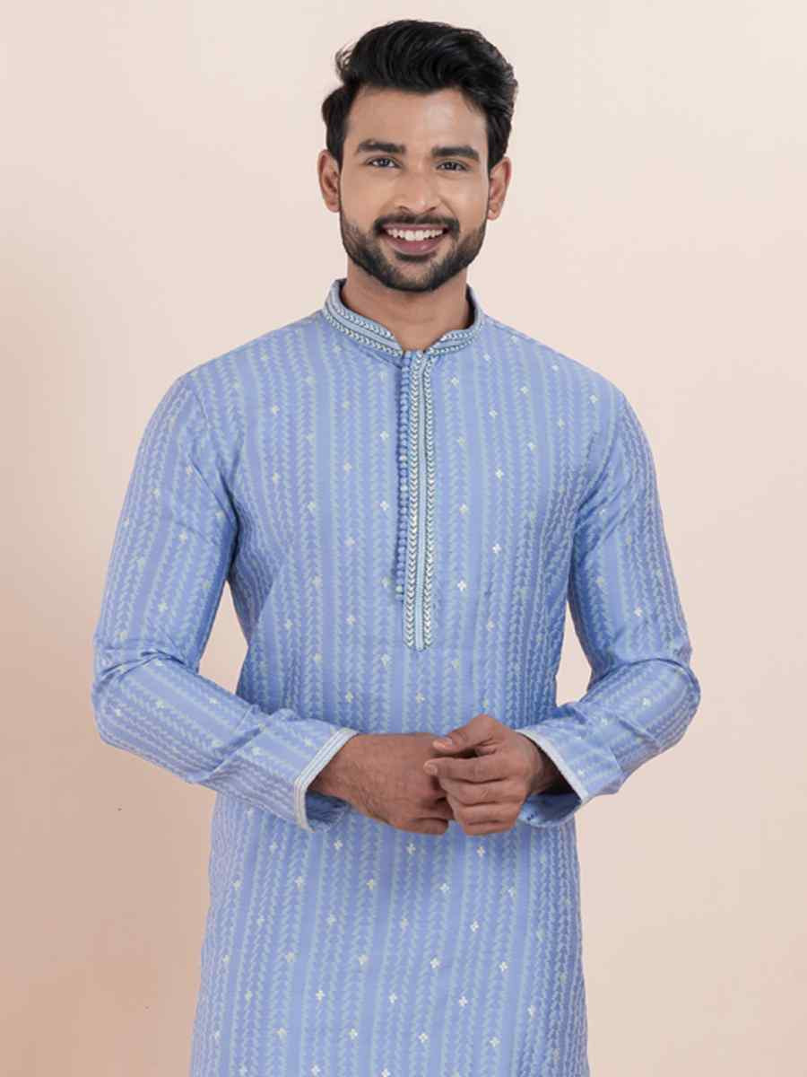 Multi Cotton Silk Jacquard Embroidered Festival Wedding Kurta Pyjama Men039s Wear