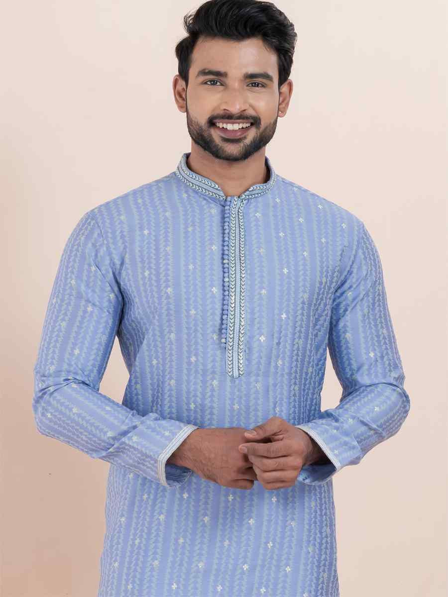 Multi Cotton Silk Jacquard Embroidered Festival Wedding Kurta Pyjama Men039s Wear