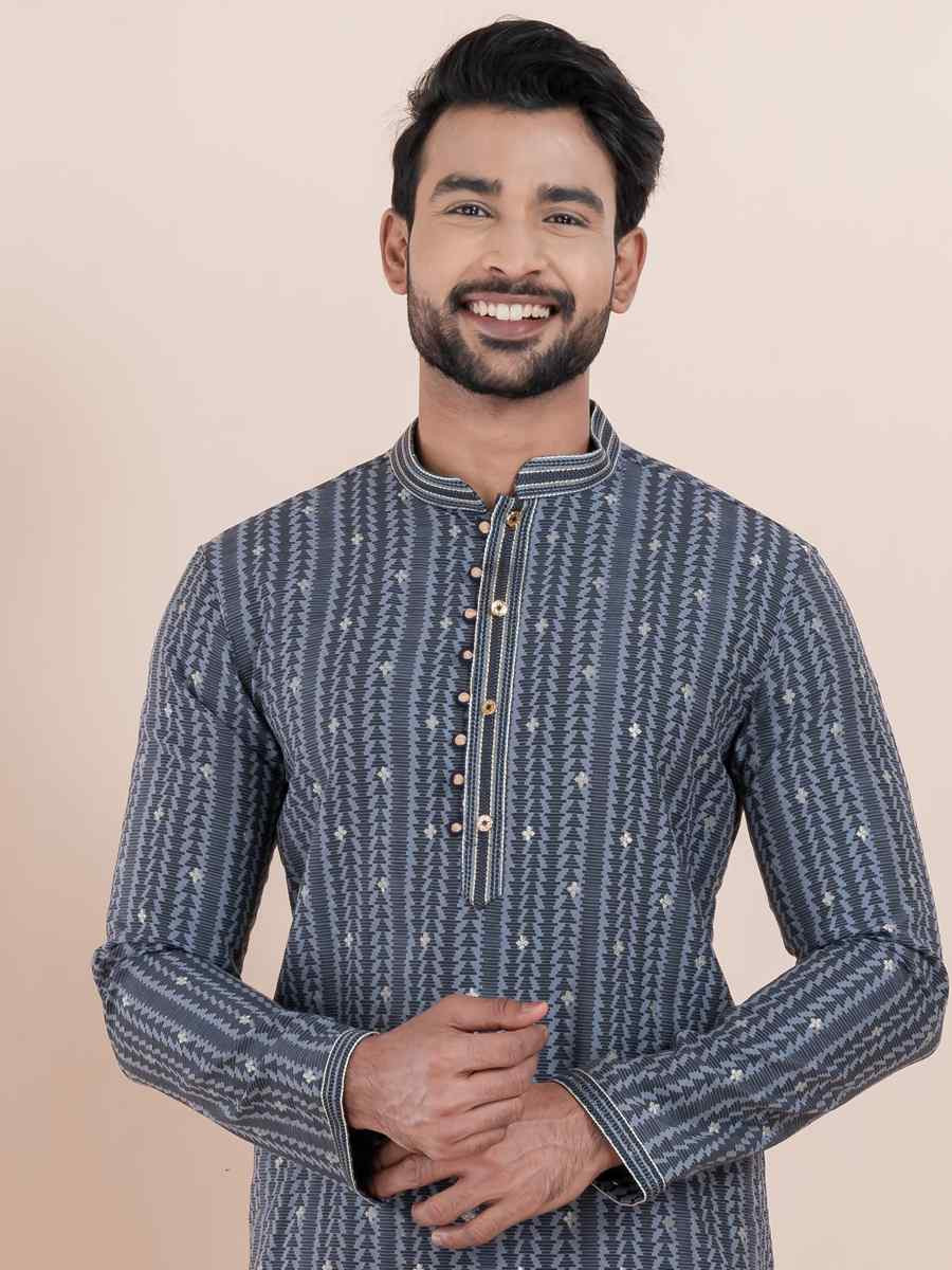 Multi Cotton Silk Jacquard Embroidered Festival Wedding Kurta Pyjama Men039s Wear