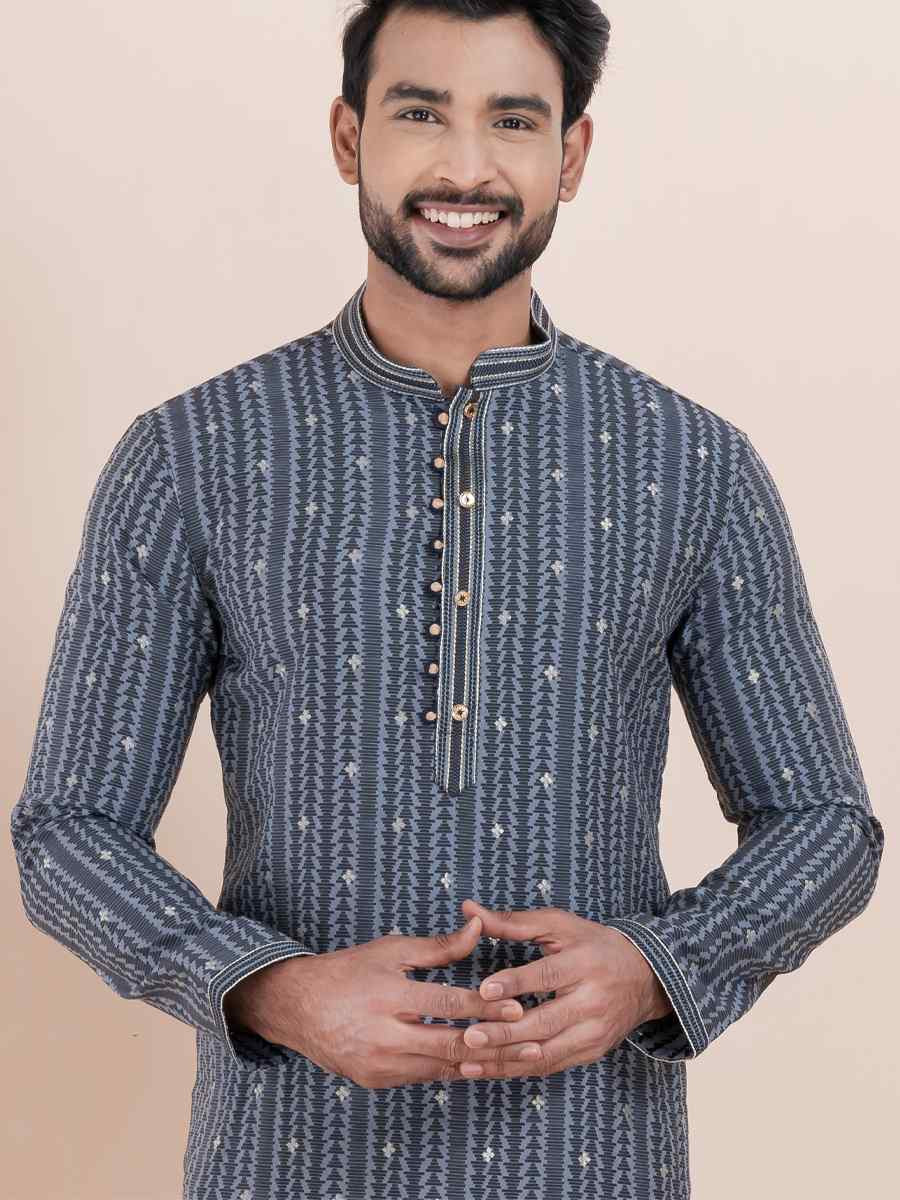 Multi Cotton Silk Jacquard Embroidered Festival Wedding Kurta Pyjama Men039s Wear