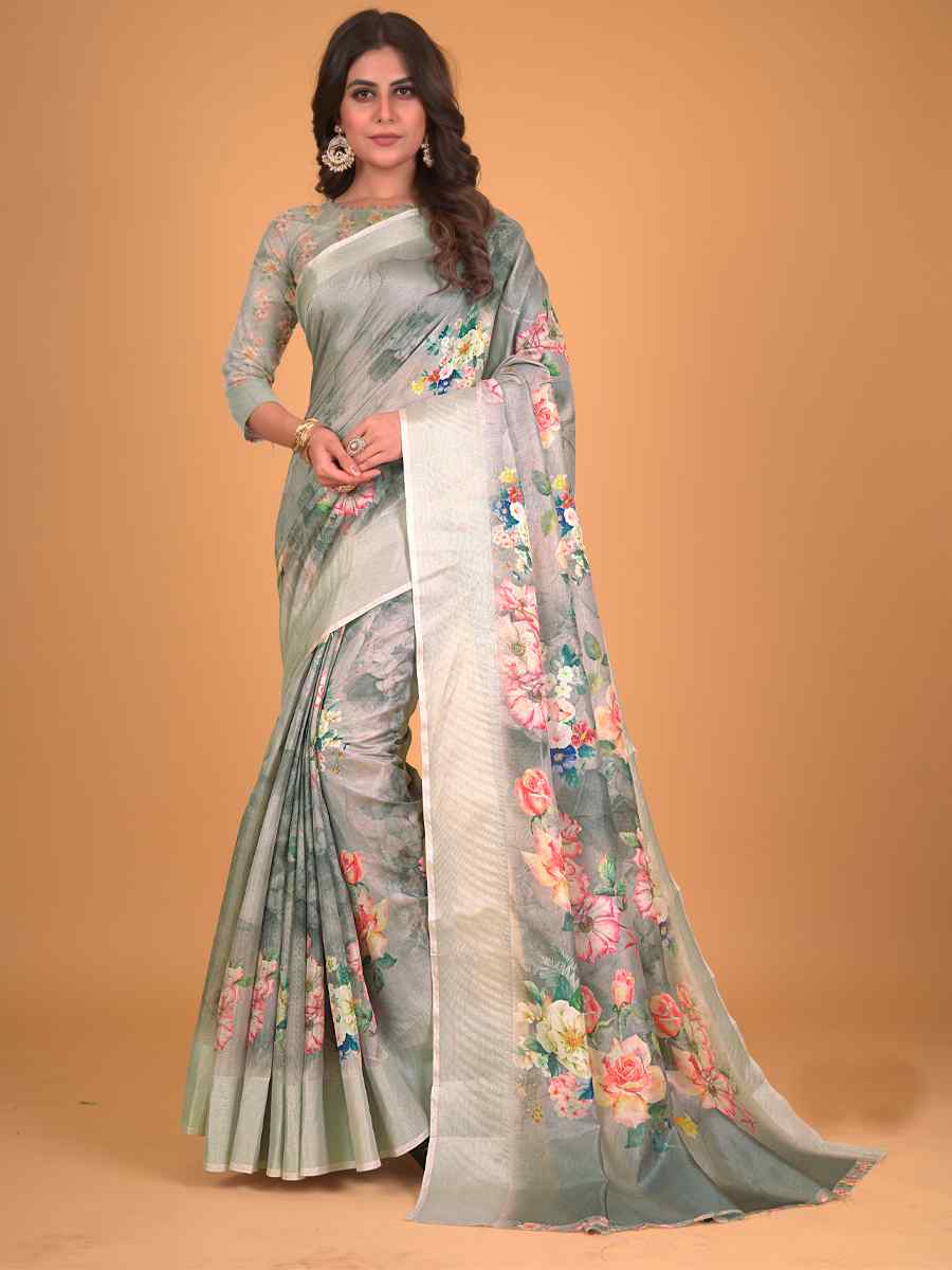 Multi Cotton Silk Printed Party Festival Classic Style Saree