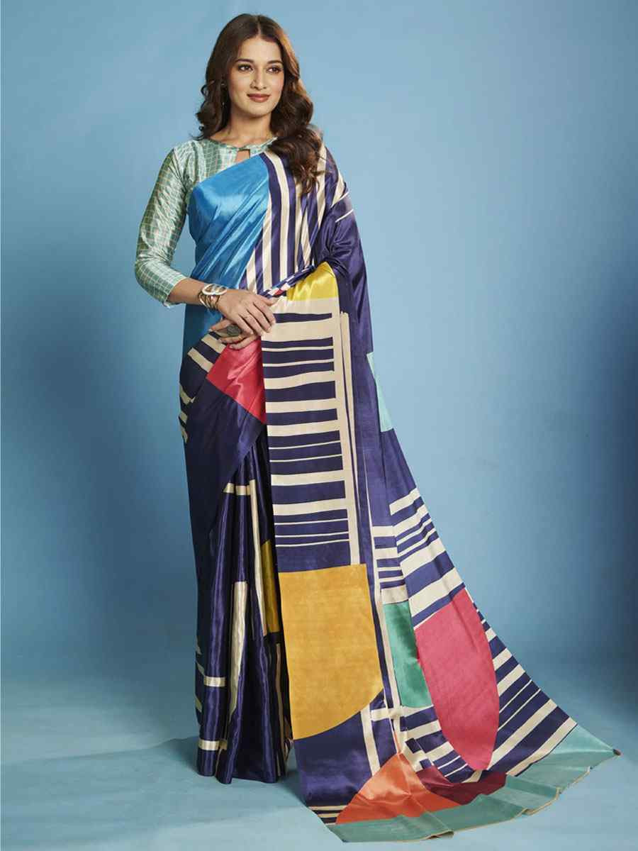 Multi Crape Soft Silk Abstract Printed Casual Reception Festival Wedding Fancy Classic Style Sarees