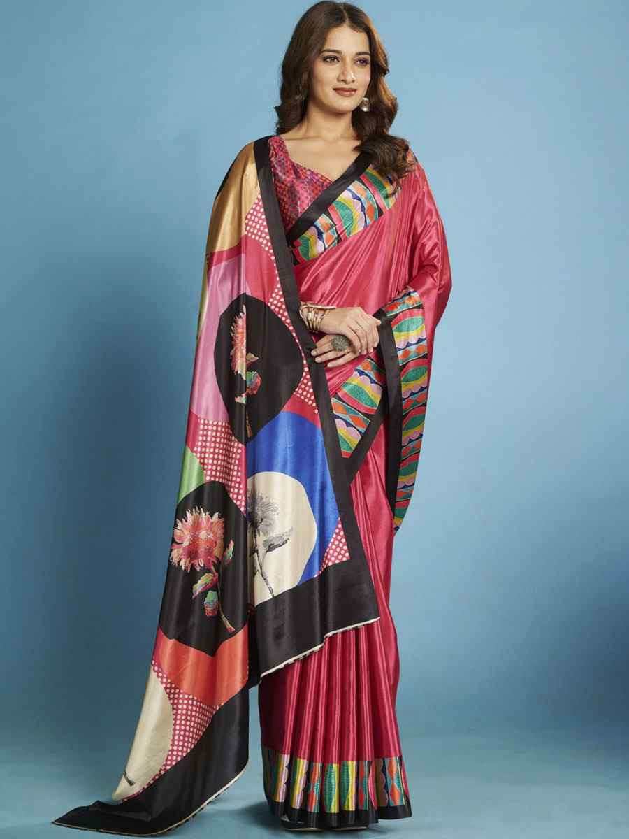 Multi Crape Soft Silk Abstract Printed Casual Reception Festival Wedding Fancy Classic Style Sarees