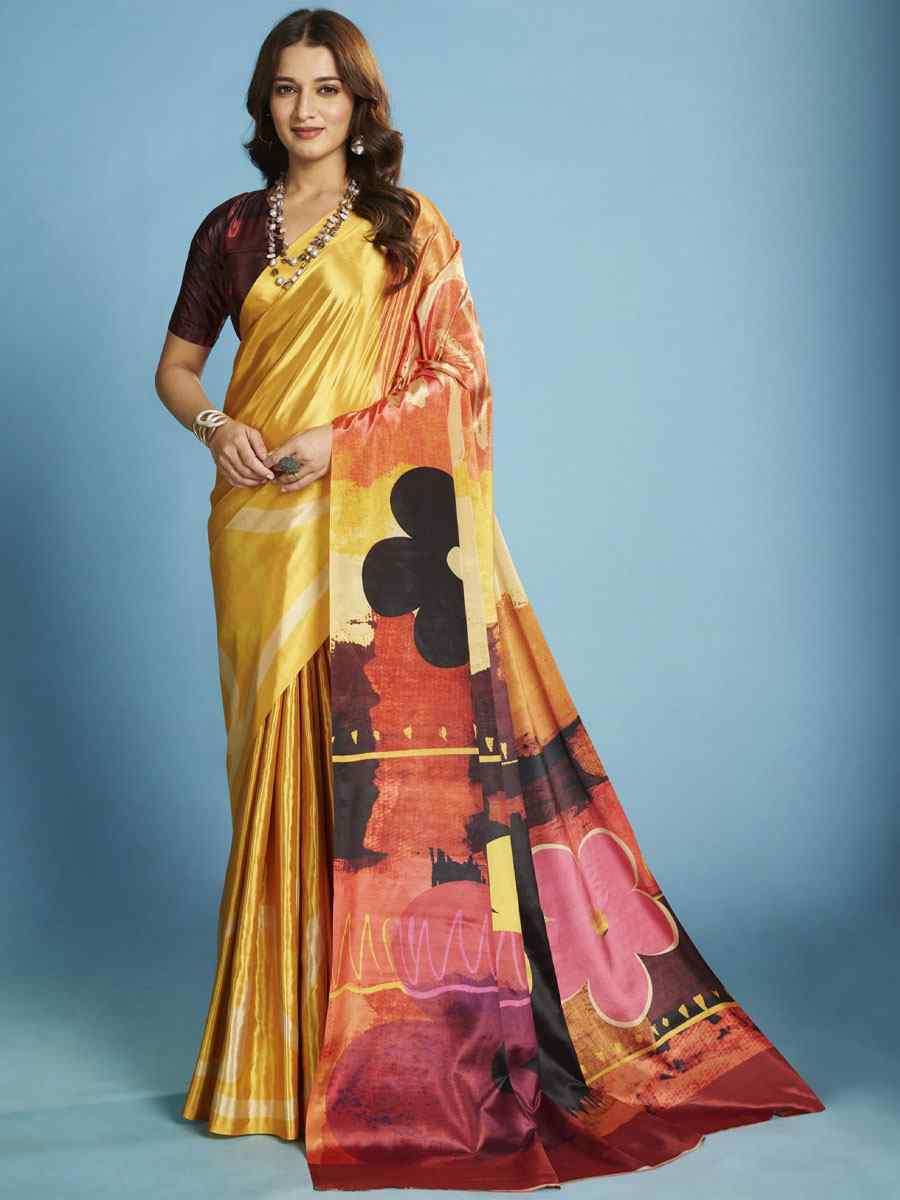 Multi Crape Soft Silk Abstract Printed Casual Reception Festival Wedding Fancy Classic Style Sarees