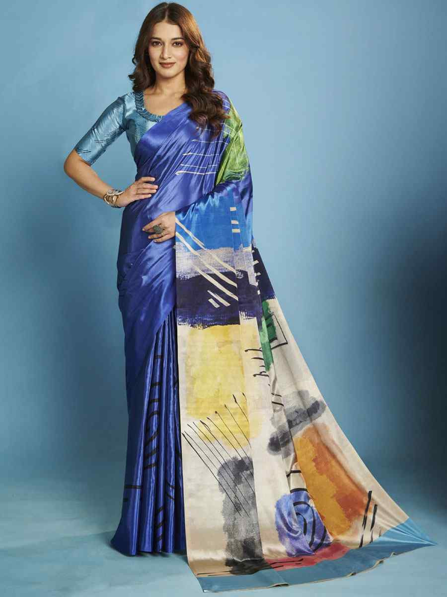 Multi Crape Soft Silk Abstract Printed Casual Reception Festival Wedding Fancy Classic Style Sarees