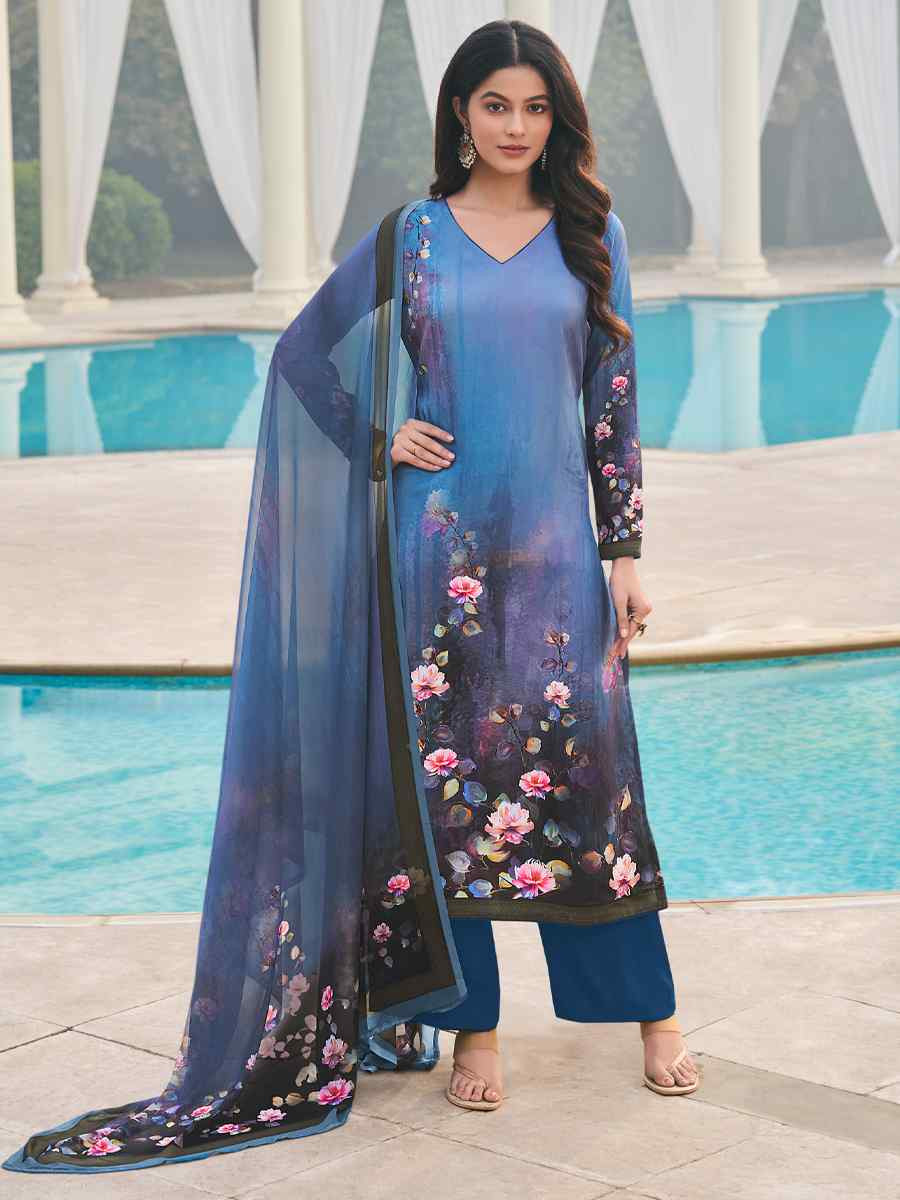 Multi Crepe Embroidered Wedding Festival Pant Salwar Kameez