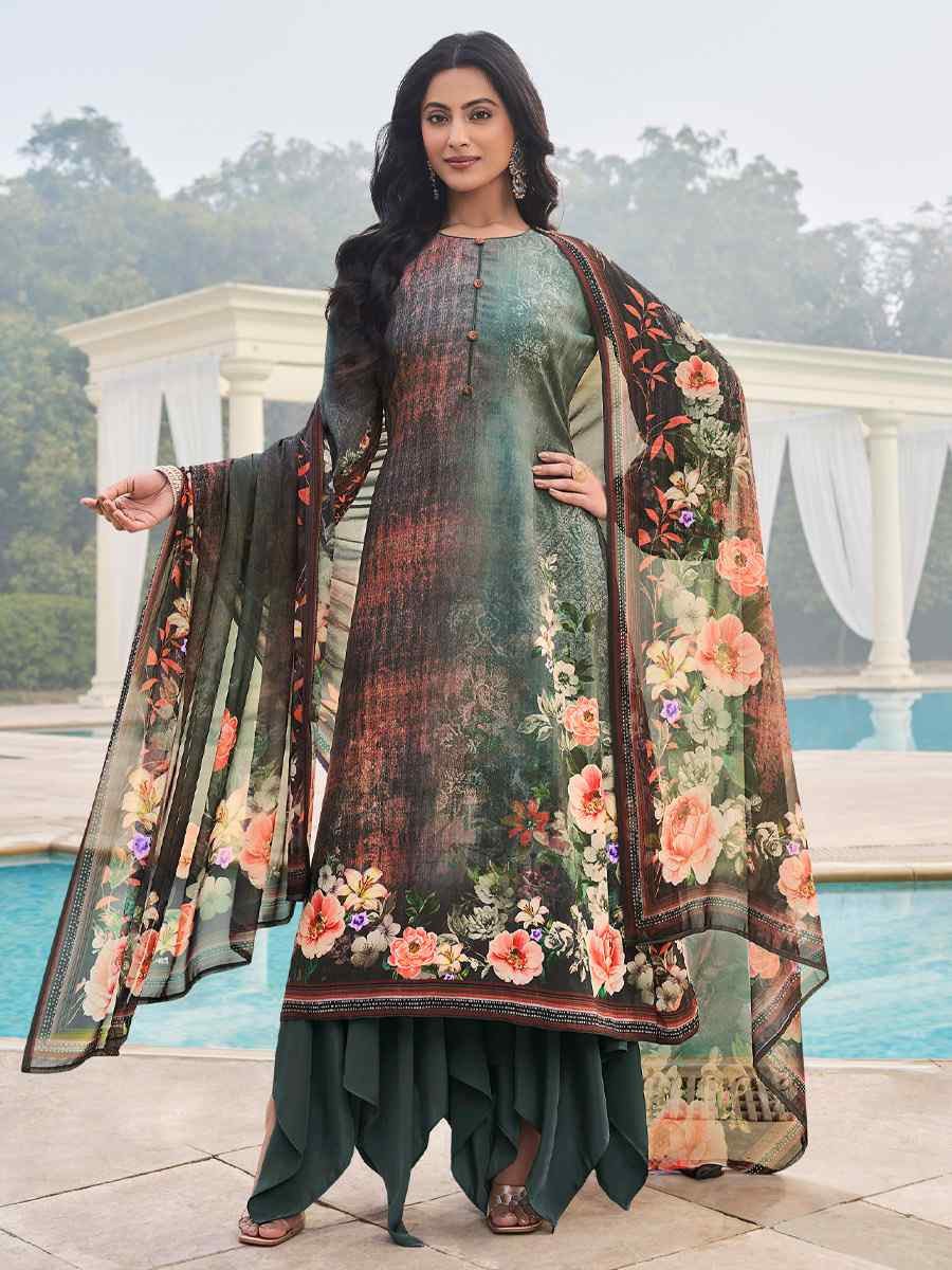 Multi Crepe Embroidered Wedding Festival Pant Salwar Kameez