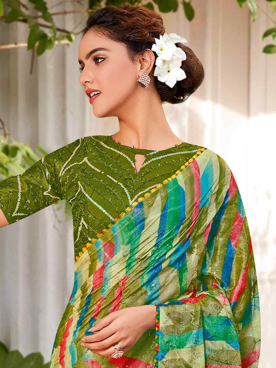 Multi Crepe Printed Casual Festival Contemporary Saree