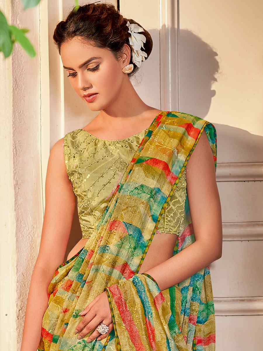 Multi Crepe Printed Casual Festival Contemporary Saree