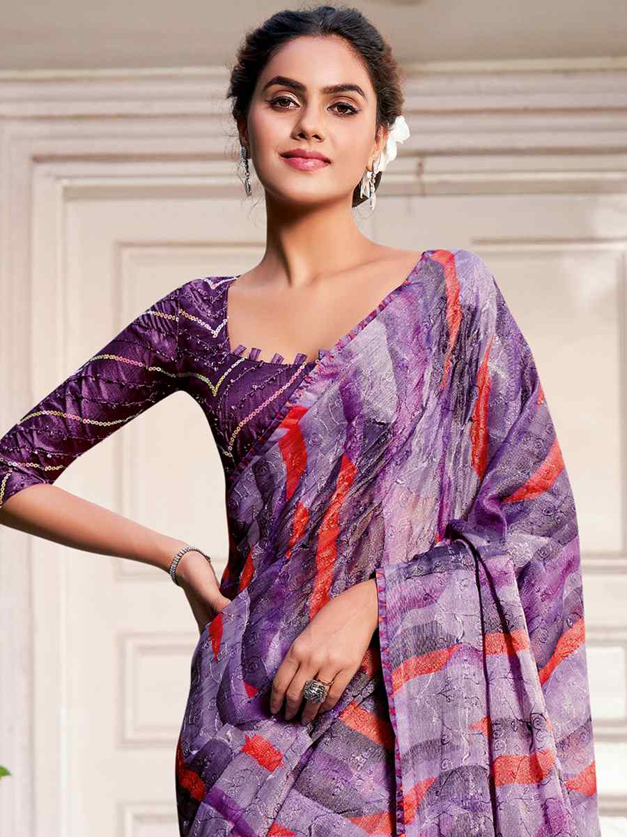 Multi Crepe Printed Casual Festival Contemporary Saree