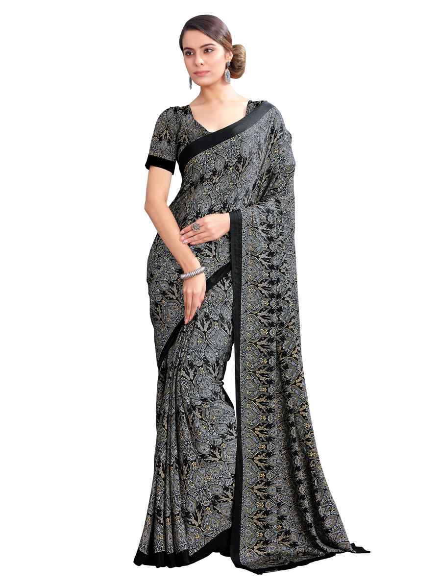 Multi Crepe Printed Casual Party Contemporary Saree