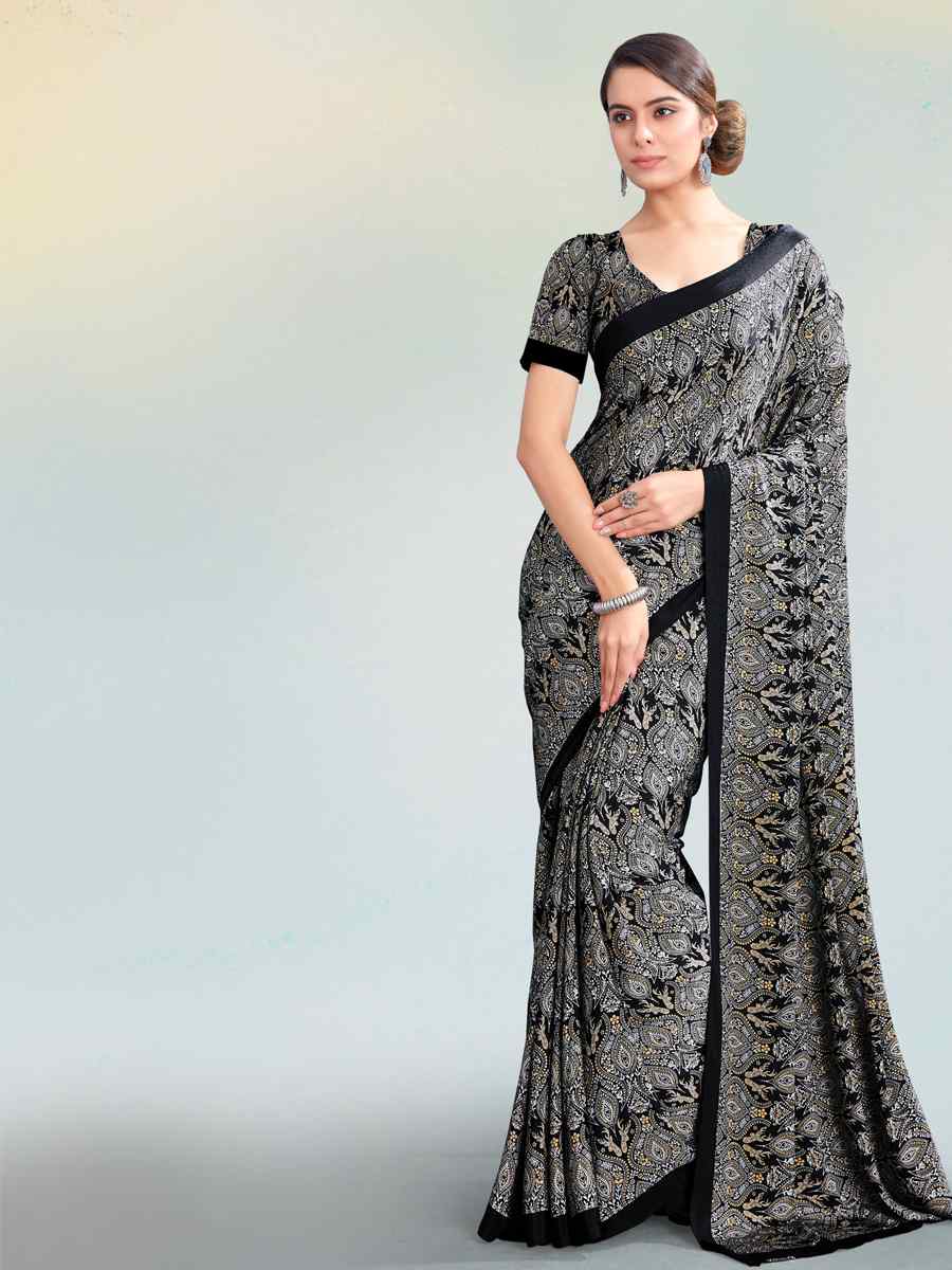 Multi Crepe Printed Casual Party Contemporary Saree