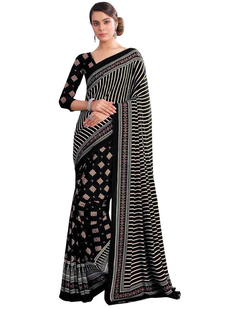 Multi Crepe Printed Casual Party Contemporary Saree