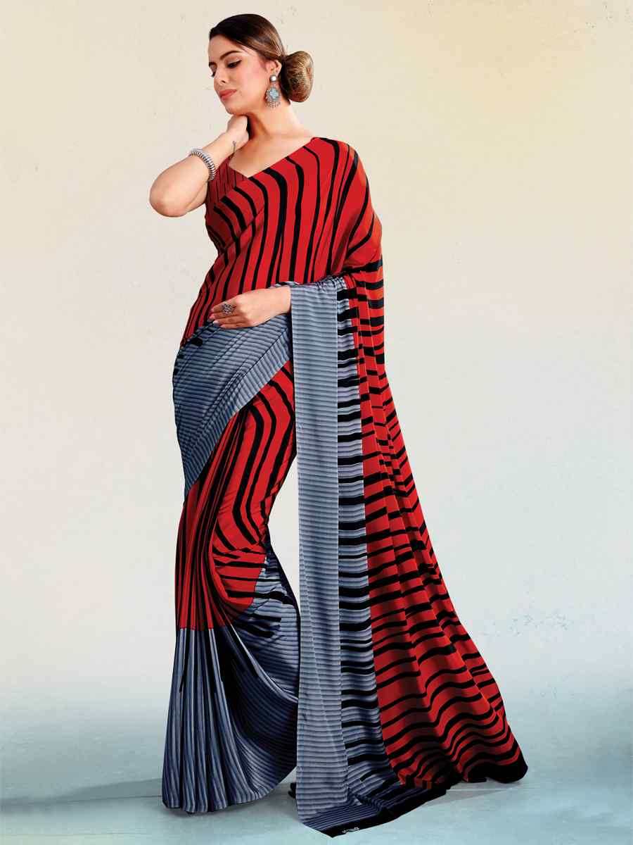 Multi Crepe Printed Casual Party Contemporary Saree