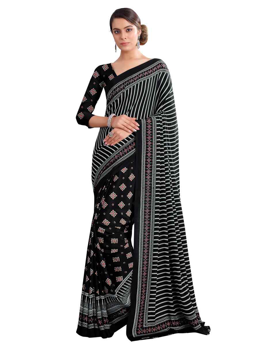 Multi Crepe Printed Casual Party Contemporary Saree