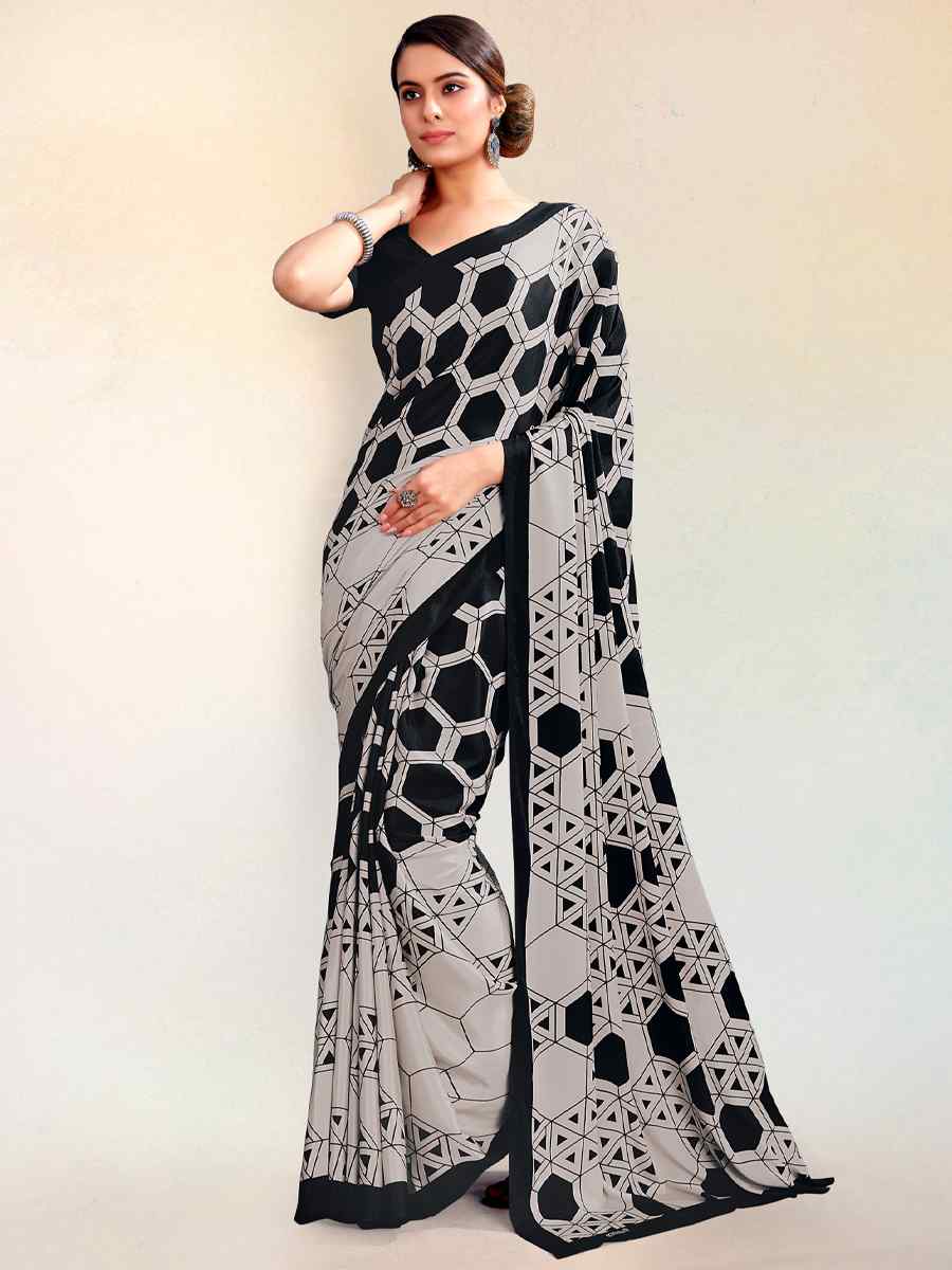 Multi Crepe Printed Casual Party Contemporary Saree
