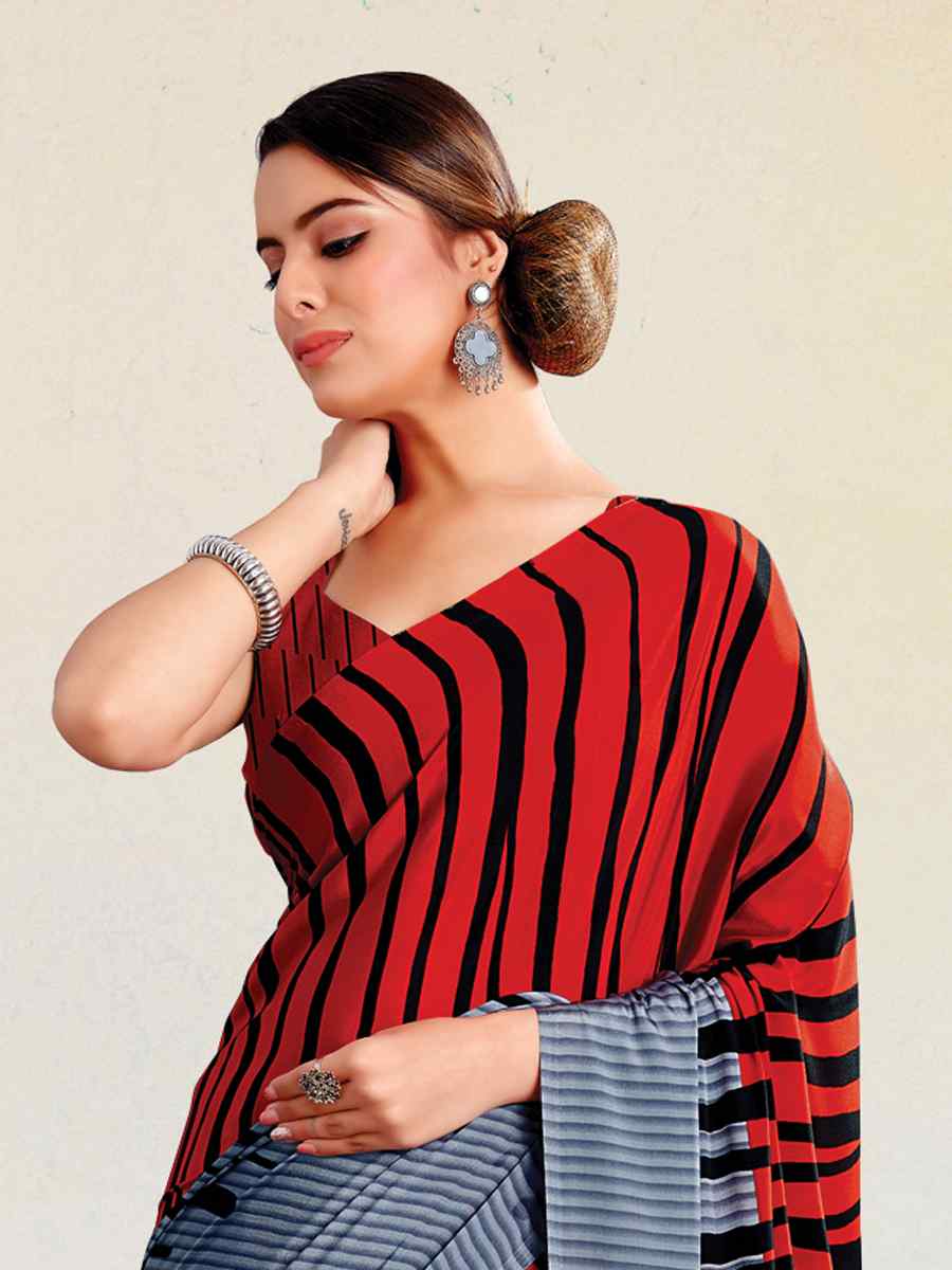 Multi Crepe Printed Casual Party Contemporary Saree