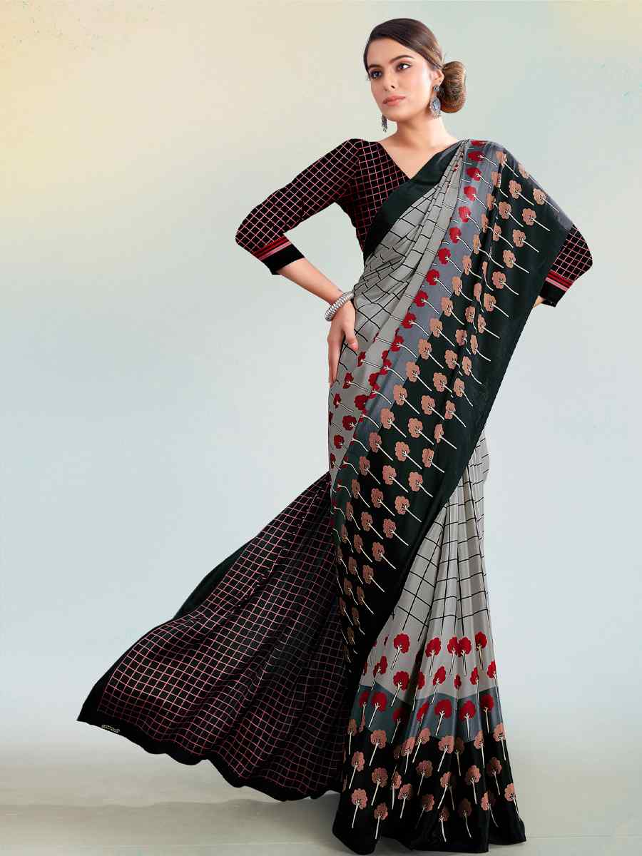 Multi Crepe Printed Casual Party Contemporary Saree