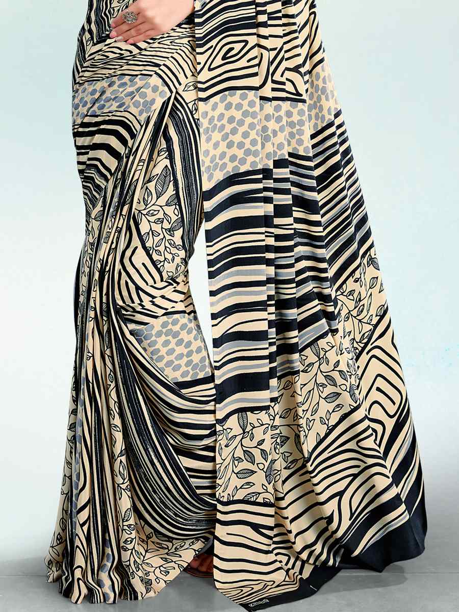 Multi Crepe Printed Casual Party Contemporary Saree