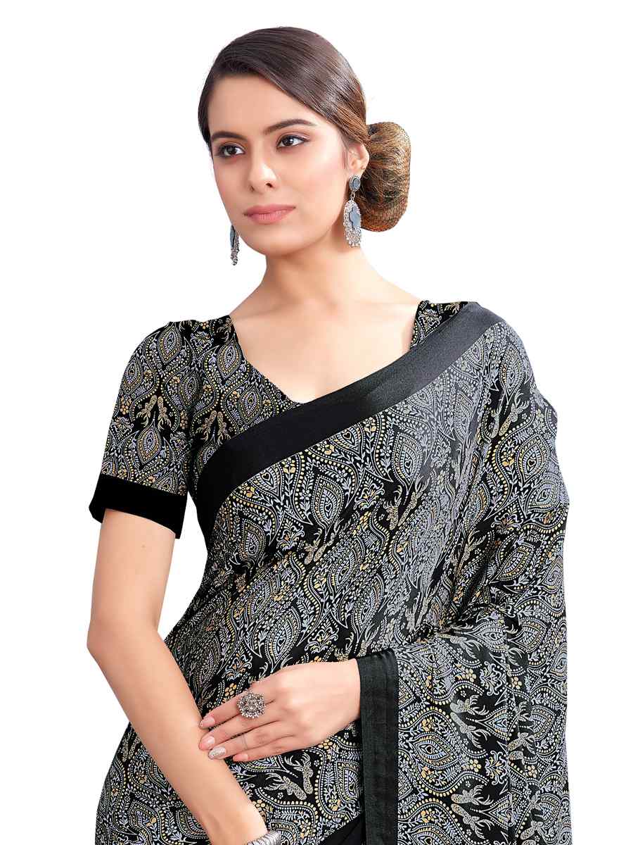 Multi Crepe Printed Casual Party Contemporary Saree