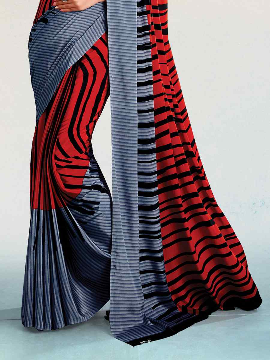 Multi Crepe Printed Casual Party Contemporary Saree