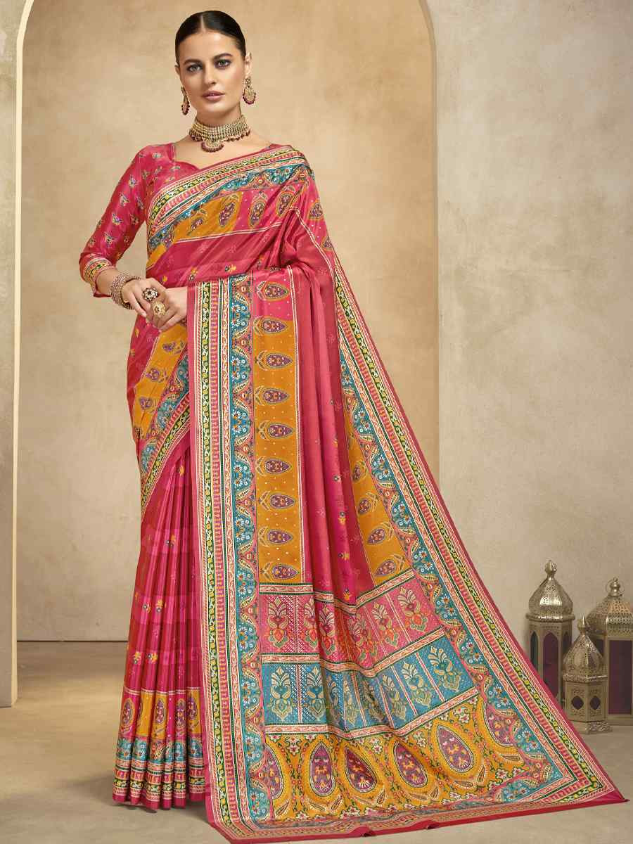 Multi Crepe Printed Casual Reception Festival Wedding Fancy Classic Style Sarees