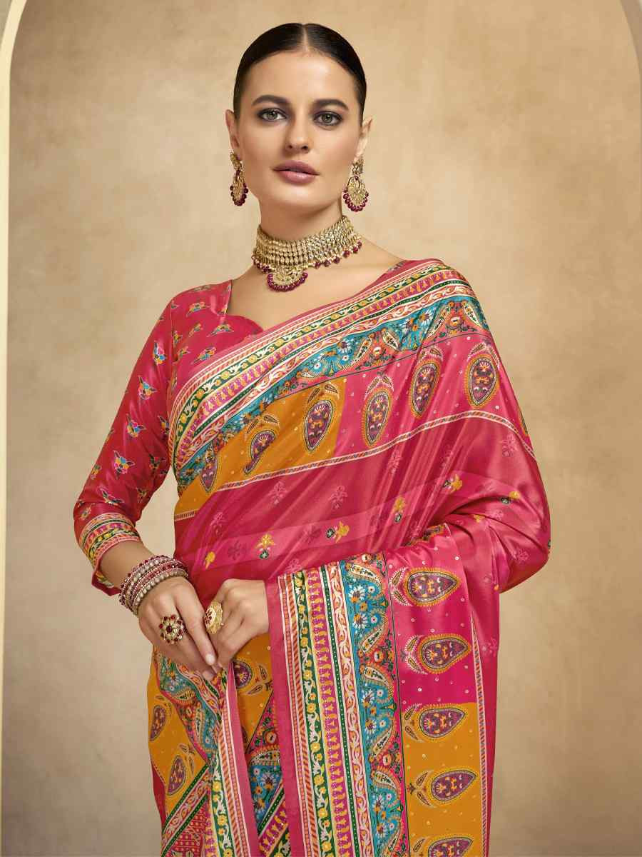 Multi Crepe Printed Casual Reception Festival Wedding Fancy Classic Style Sarees