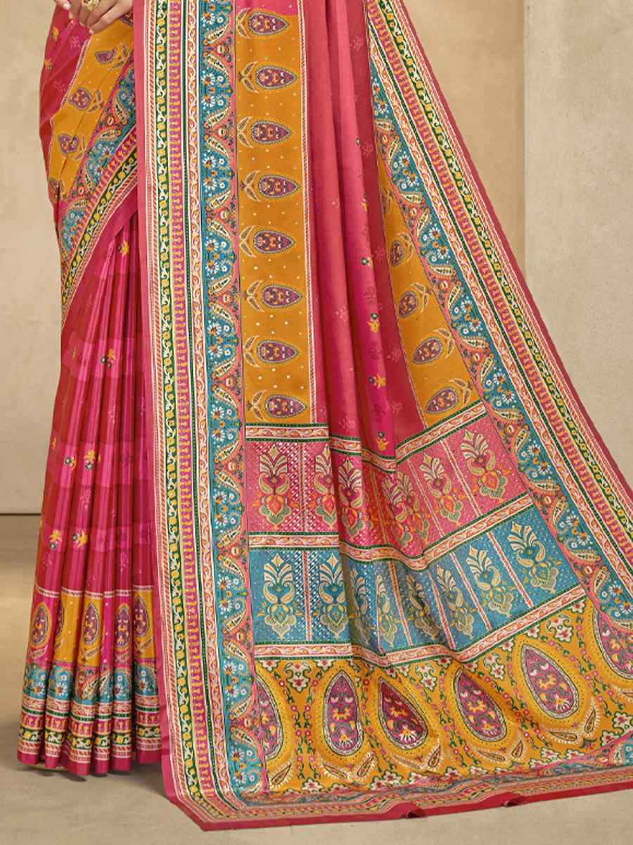 Multi Crepe Printed Casual Reception Festival Wedding Fancy Classic Style Sarees