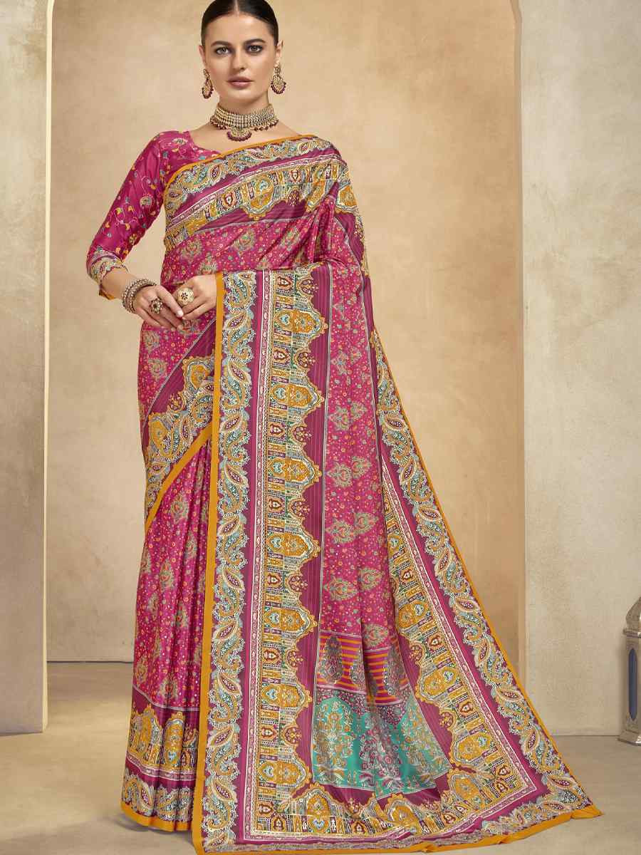 Multi Crepe Printed Casual Reception Festival Wedding Fancy Classic Style Sarees