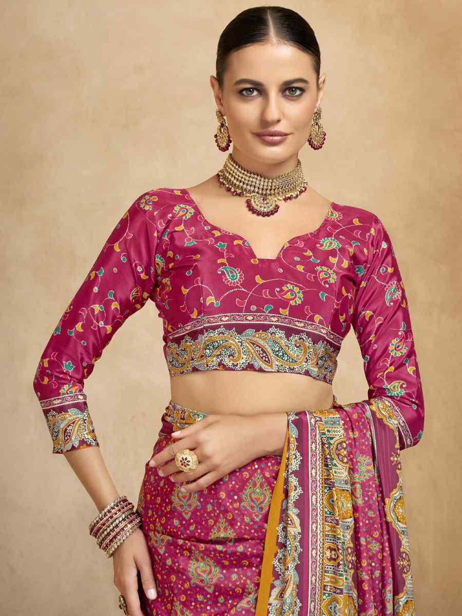 Multi Crepe Printed Casual Reception Festival Wedding Fancy Classic Style Sarees