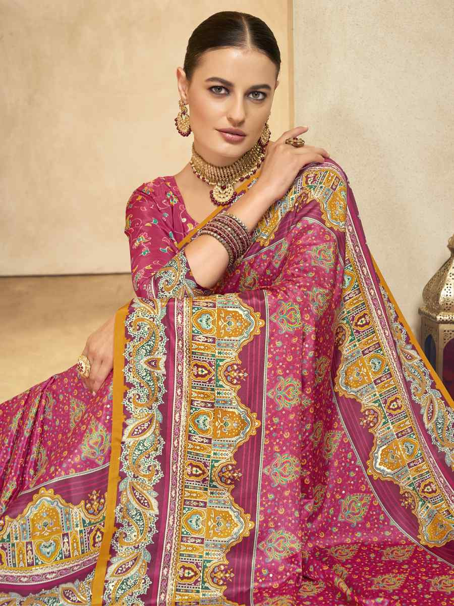 Multi Crepe Printed Casual Reception Festival Wedding Fancy Classic Style Sarees