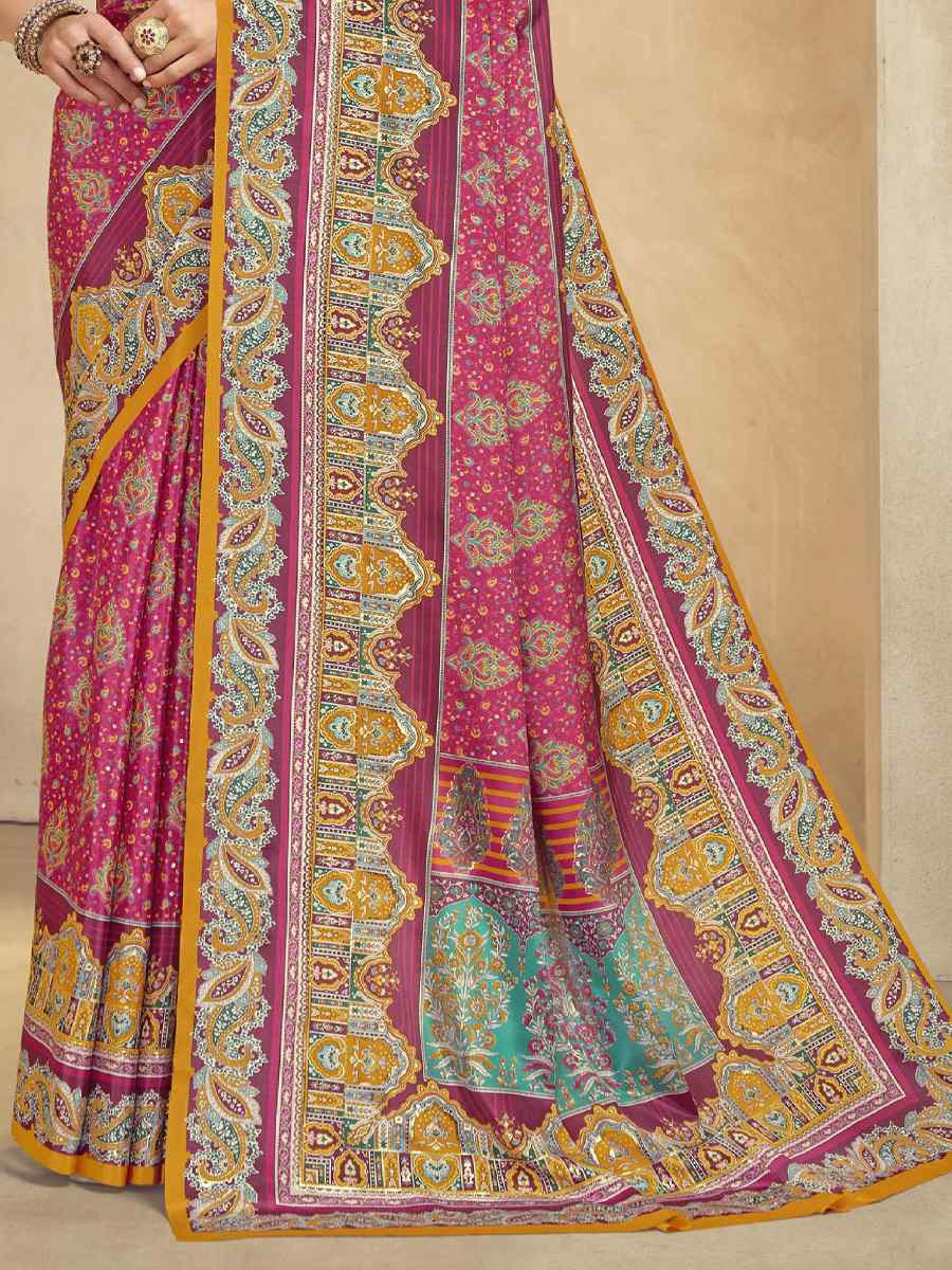 Multi Crepe Printed Casual Reception Festival Wedding Fancy Classic Style Sarees